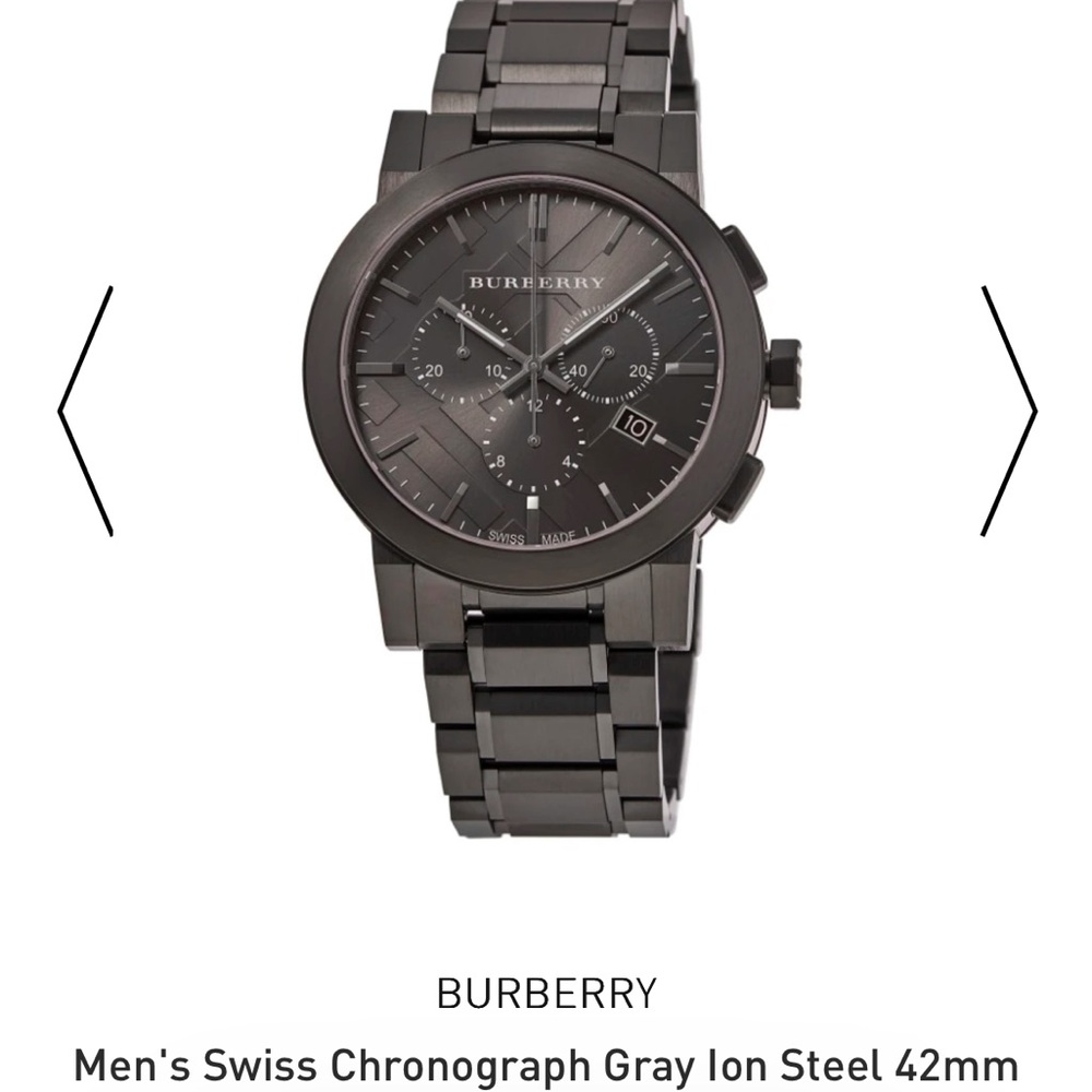 Burberry Swiss Made Gunmetal Chronograph Watch 42mm